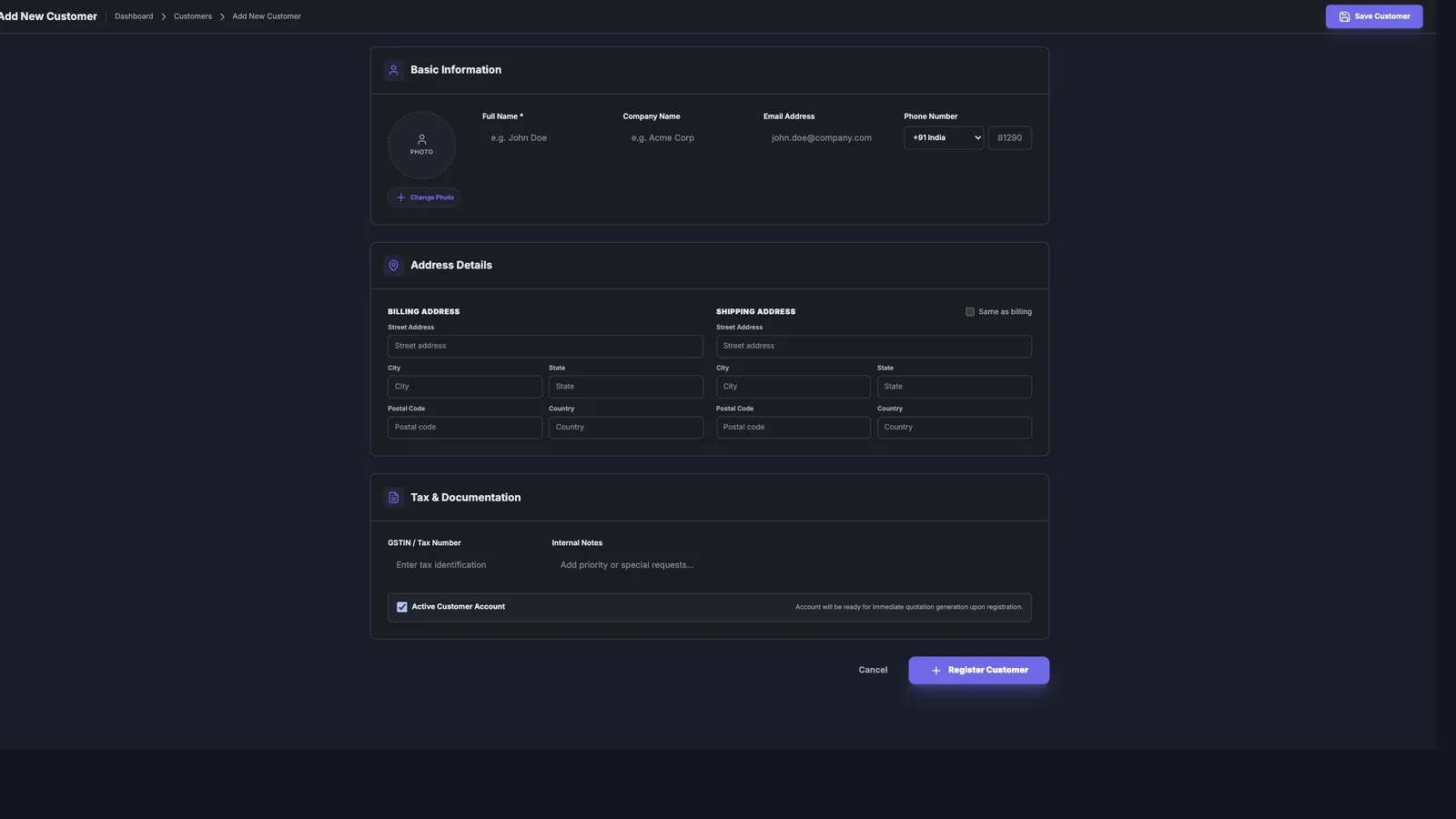 DisplayQue Sales customer creation workflow