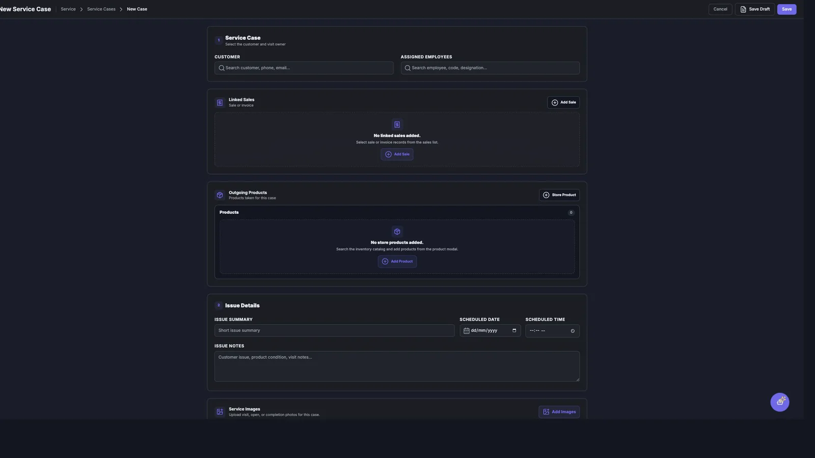 DisplayQue Service case creation workflow